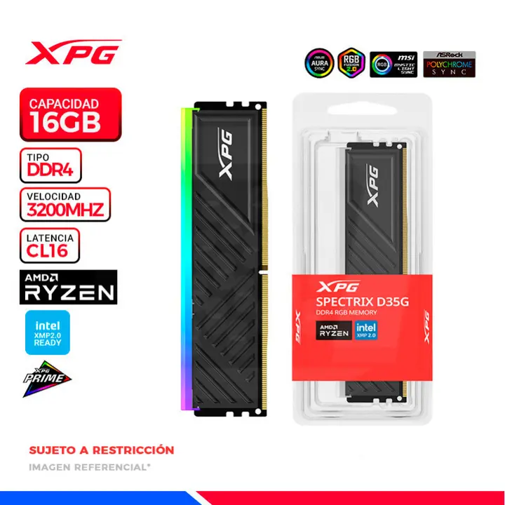 ADATA MEM. RAM ADATA XPG SPECTRIX D35G RGB, BLACK, 16GB DDR4 3200 MHZ
