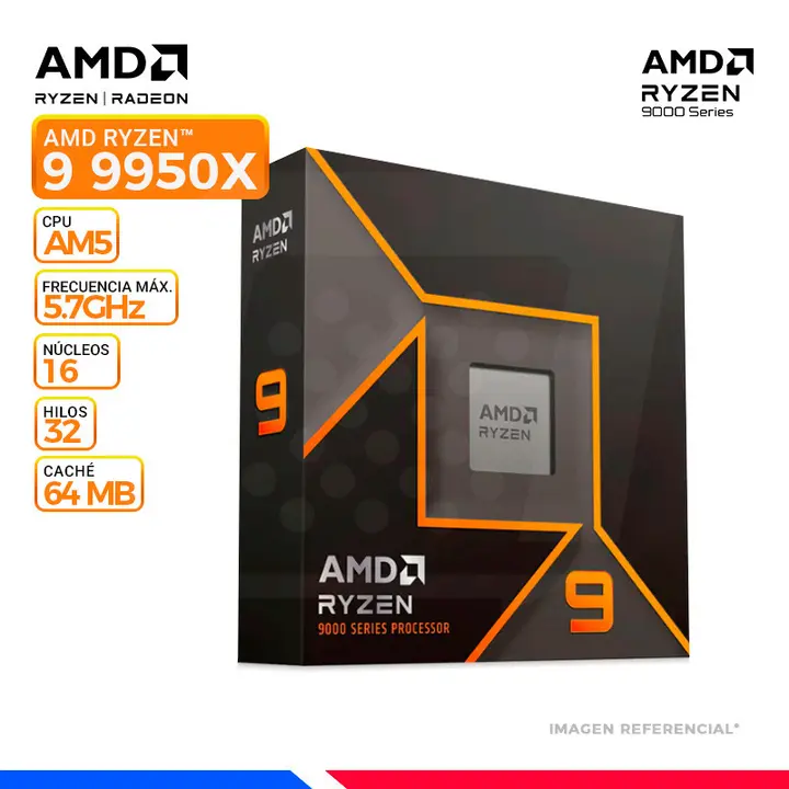 AMD RYZEN 9 9950X, Cache 64 MB, Hasta 5.7 Ghz, AM5
