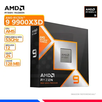 AMD RYZEN 9 9900X3D, Cache 128 MB, Hasta 5.5 Ghz, AM5