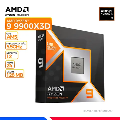 AMD RYZEN 9 9900X3D, Cache 128 MB, Hasta 5.5 Ghz, AM5