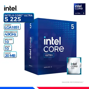Intel CORE ULTRA 5 225, Cache 20MB, Hasta 4.90 GHz.