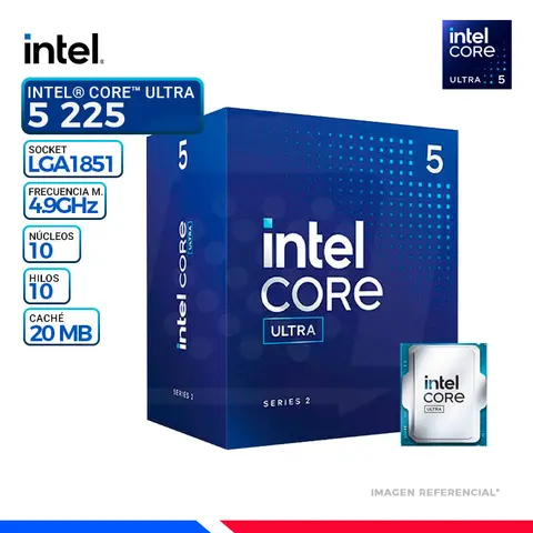 Intel CORE ULTRA 5 225, Cache 20MB, Hasta 4.90 GHz.