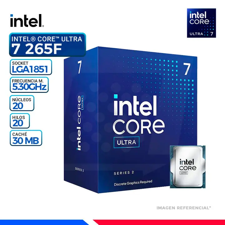 Intel CORE ULTRA 7 265F, Cache 30 MB, Hasta 5.30 Ghz