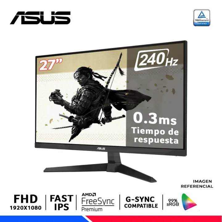 ASUS TUF GAMING VG279QM5A, 27" Fast IPS, FHD 1920 x 1080, 240Hz, 0.3ms, Nvidia G-Sync, Amd FreeSync