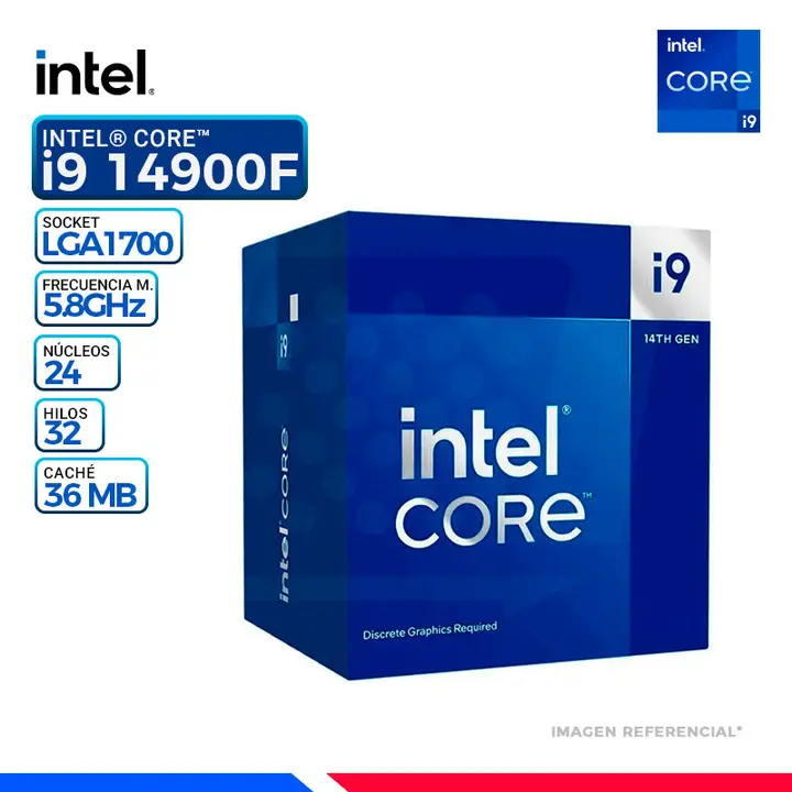 Intel CORE i9-14900F, Cache 36 MB, Hasta 5.8 Ghz.