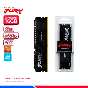 KINGSTON MEM. RAM KINGSTON FURY BEAST, 16GB DDR5 6000MT/s, CL36