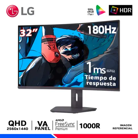 LG UltraGear 32G600A-B, 32" Curvo VA, QHD, 180Hz, 1ms, FreeSync