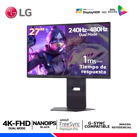 LG UltraGear 27G850A-B, 27" Nano IPS, UHD 4K, DUAL MODE 4K 240Hz / FHD 480Hz, 1ms