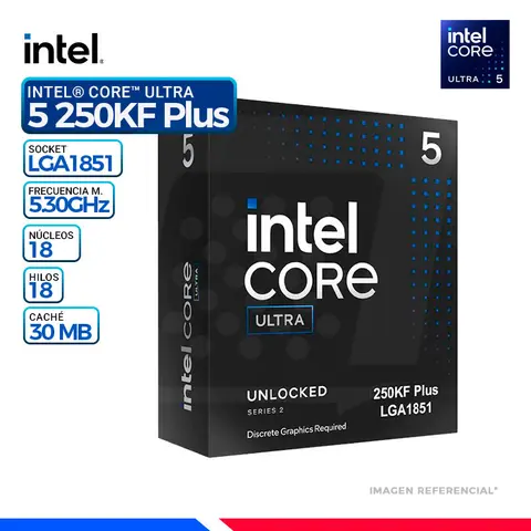 Intel CORE ULTRA 5 250KF PLUS Cache 30 MB, Hasta 5.3 Ghz