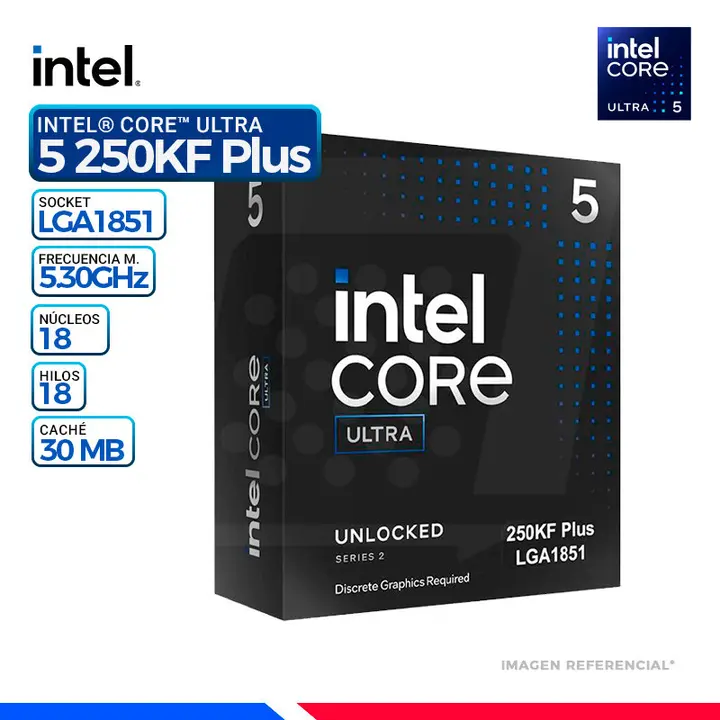 Intel CORE ULTRA 5 250KF PLUS Cache 30 MB, Hasta 5.3 Ghz