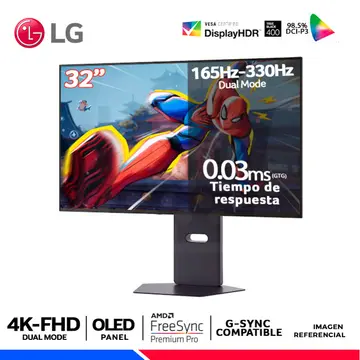 LG UltraGear 32GX850A-B, 32" OLED, 4K UHD Modo Dual 165/330Hz, 0.03ms, Compatible G-Sync, FreeSync