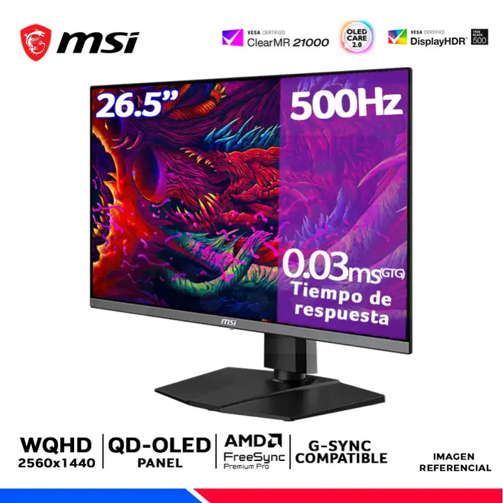 MSI MAG 272QP QD-OLED X50, 26.5" QD-OLED, WQHD, 500Hz, 0.03ms, Compatible G-Sync, FreeSync