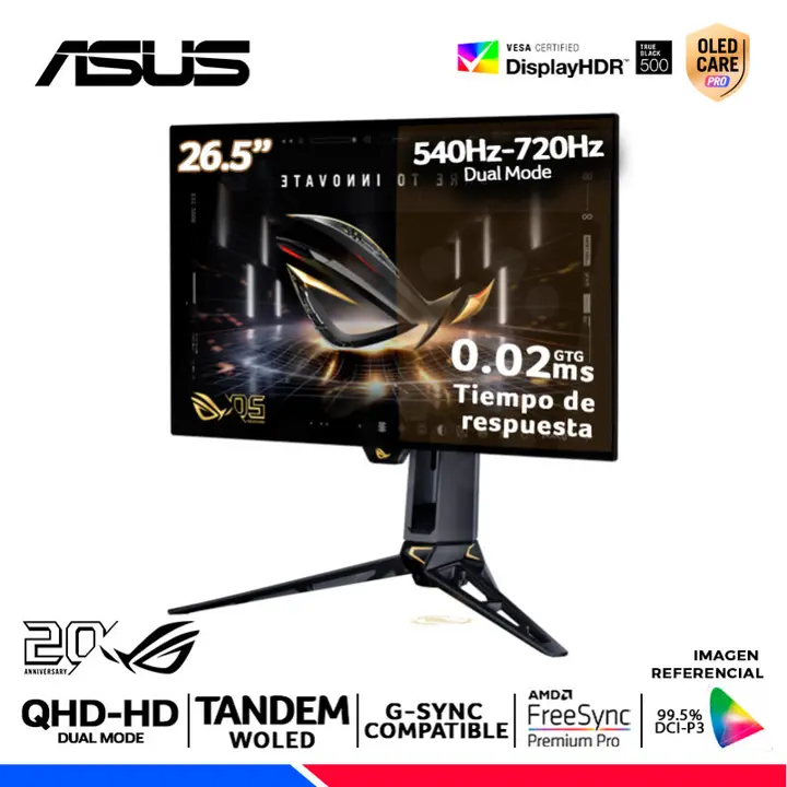 ASUS Rog Swift PG27AQWP-G Edicion 20, 26.5" OLED, Dual Mode 540Hz, 720Hz, 0.02ms, Compatible G-Sync