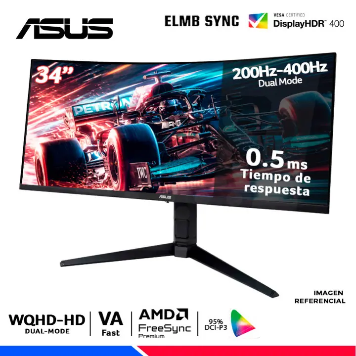 ASUS Tuf Gaming VG34WQL5A, 34" Curvo VA, 2K WQHD 200Hz, HD 400Hz, 0.5ms, Amd FresSync