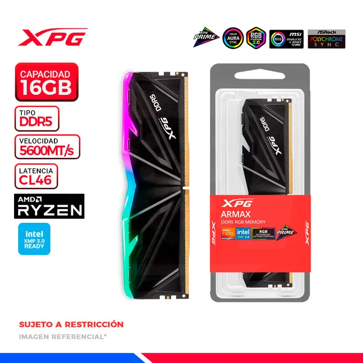 XPG MEM. RAM XPG ARMAX RGB 16GB DDR5 5600MT/s CL46 BLACK